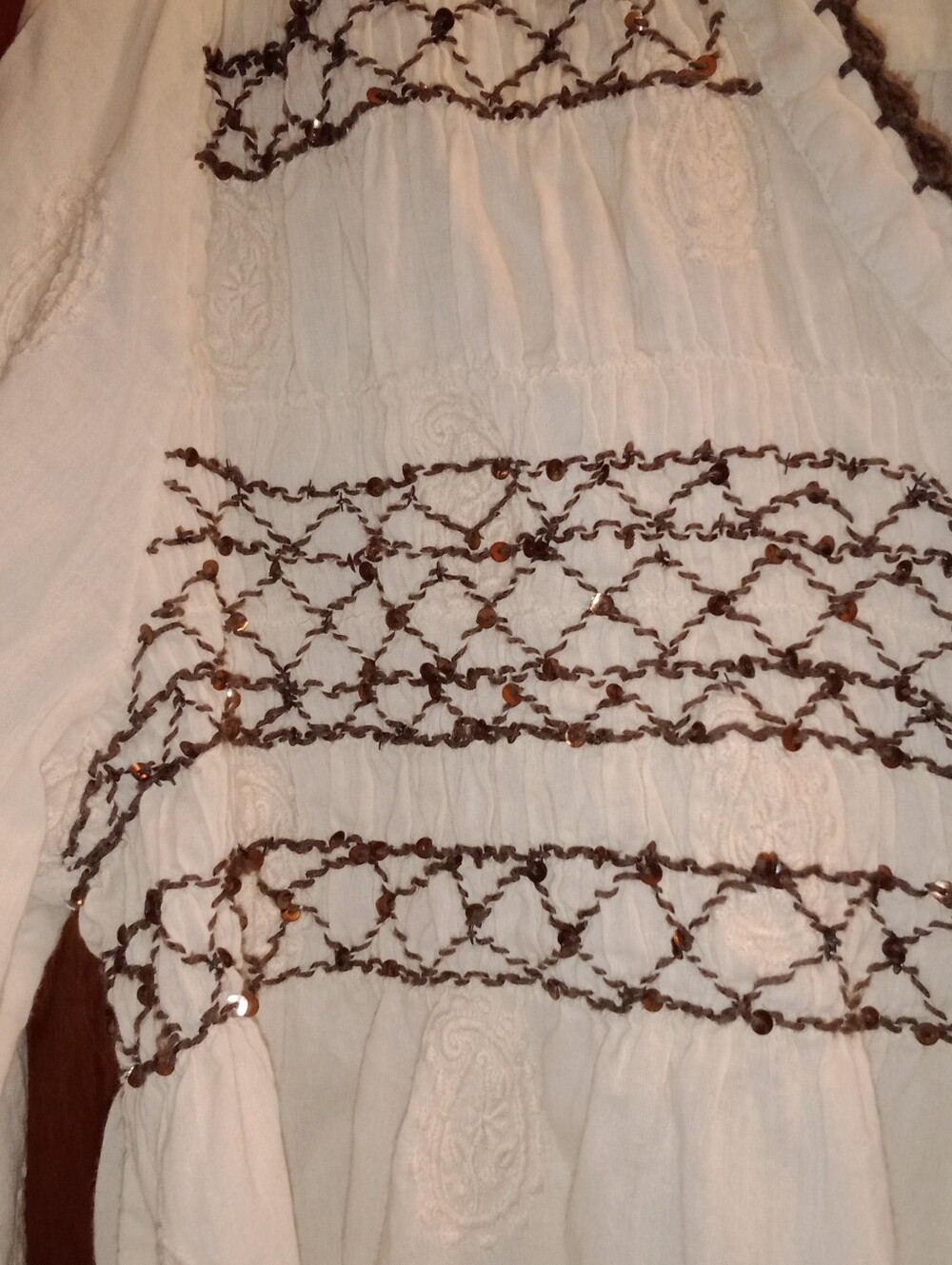 Sundance Cream Peasant Tunic with Brown Embroidered Yoke - Picture 9 of 10